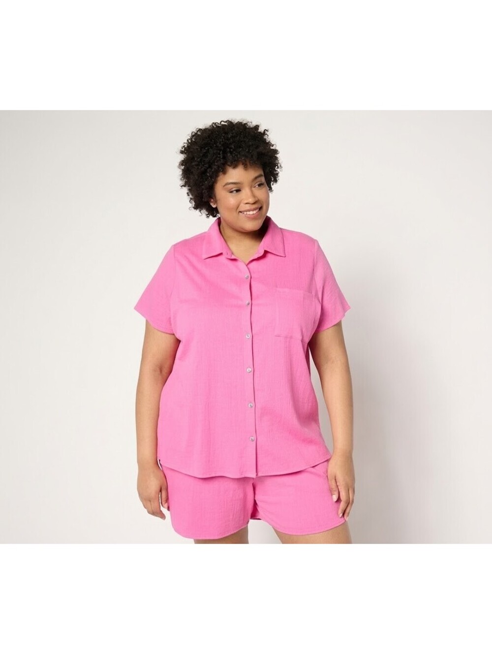Belle by Kim Gravel Packabelle Camp Shirt with Pocket Preppy Pink, Size Small